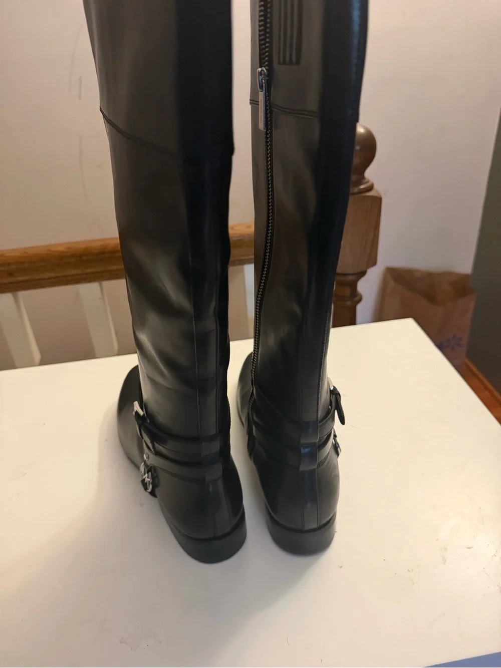 Michael Kors Black Knee-High Leather Boots with MK Charm